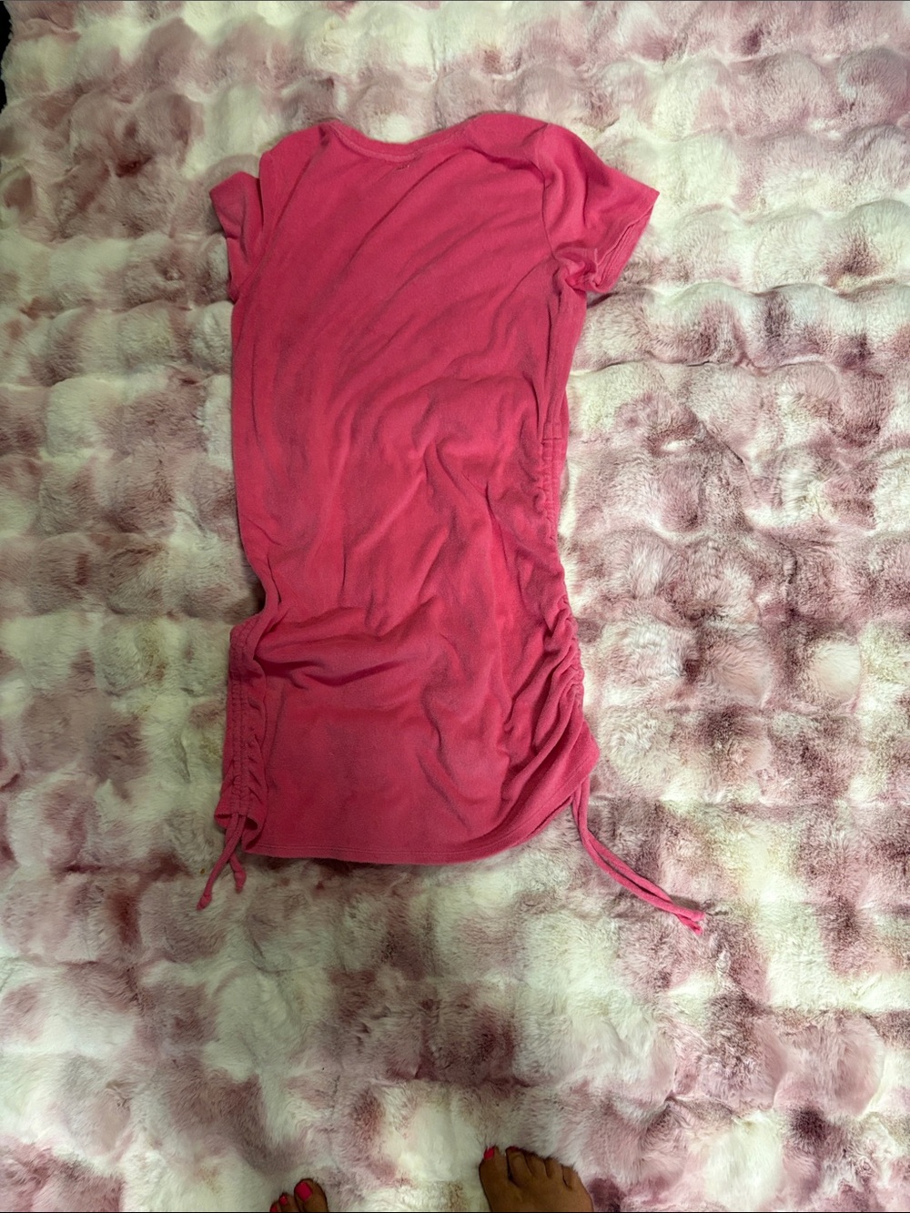 PINK Victoria's Secret Hot Pink Short-Sleeve Ruched Side terrycloth dress - Picture 5 of 6